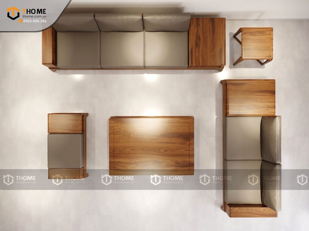 Sofa đối Bulova chân vuông màu óc chó SFĐ-04SN