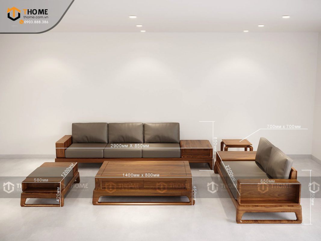 Sofa đối Bulova chân vuông màu óc chó SFĐ-04SN