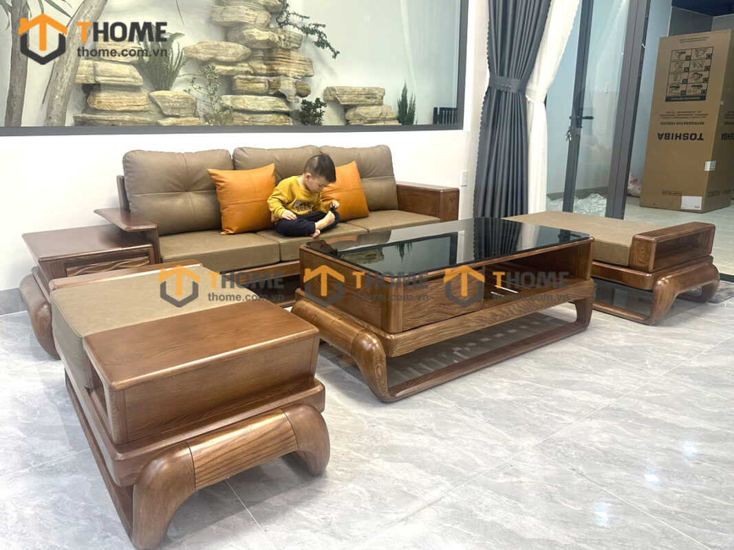 Sofa Baby-G Gỗ Sồi Tự Nhiên Chân Đùi Gà Màu Óc Chó SFĐ-10SN