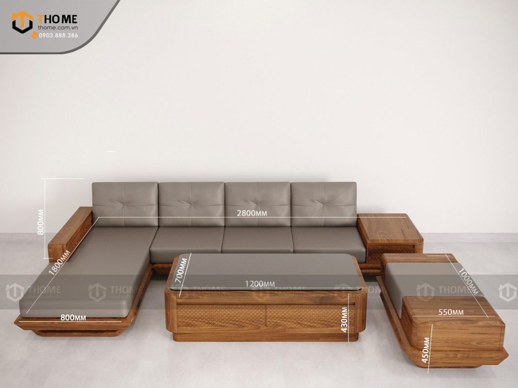 Sofa Hamilton góc chân chéo màu óc chó SFĐ-16SN