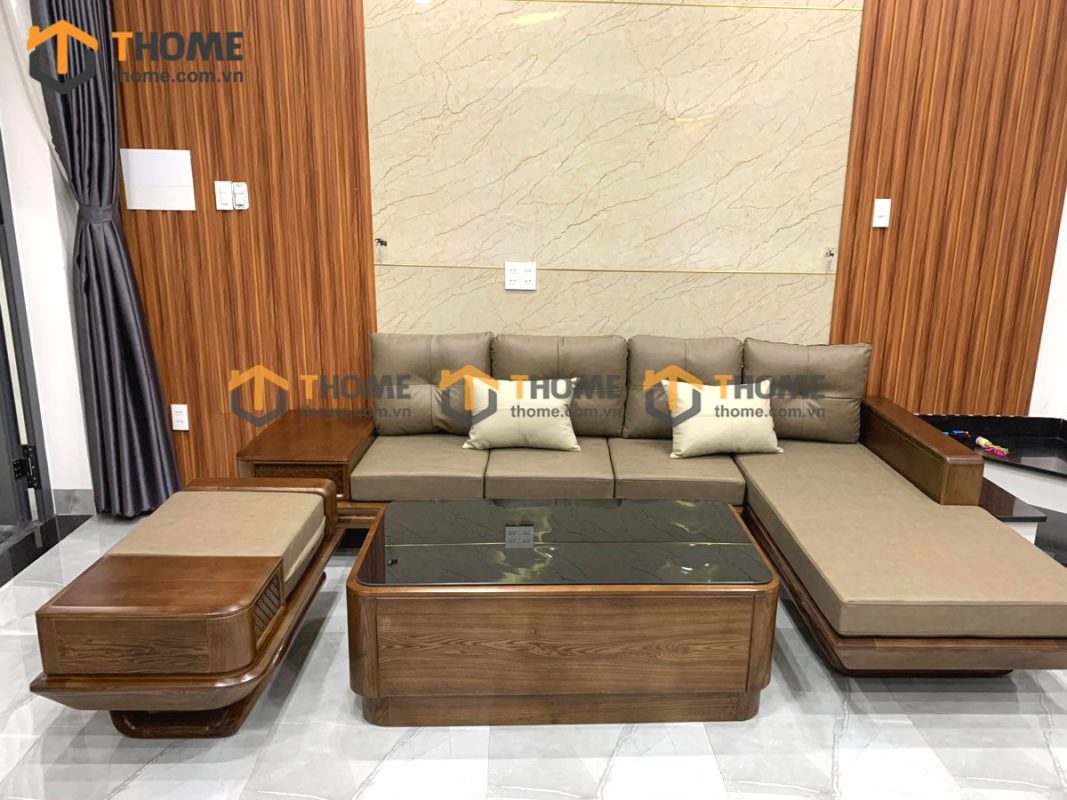 Sofa Hamilton góc chân chéo màu óc chó SFĐ-16SN