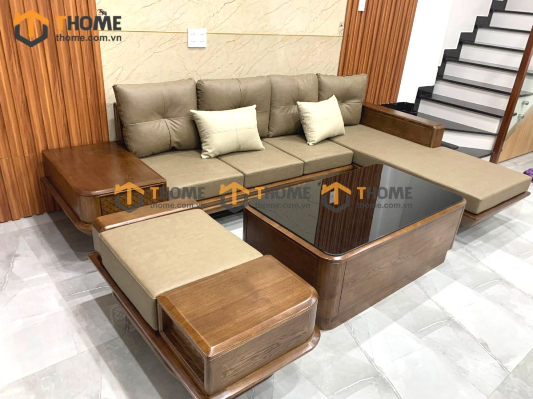 Sofa Hamilton góc chân chéo màu óc chó SFĐ-16SN