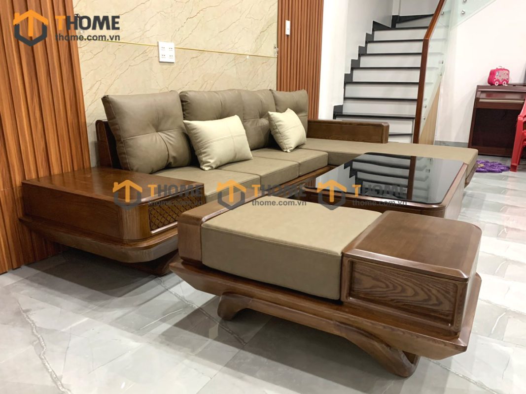 Sofa Hamilton góc chân chéo màu óc chó SFĐ-16SN