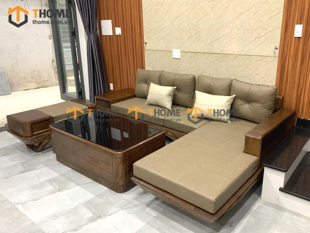 Sofa Hamilton góc chân chéo màu óc chó SFĐ-16SN