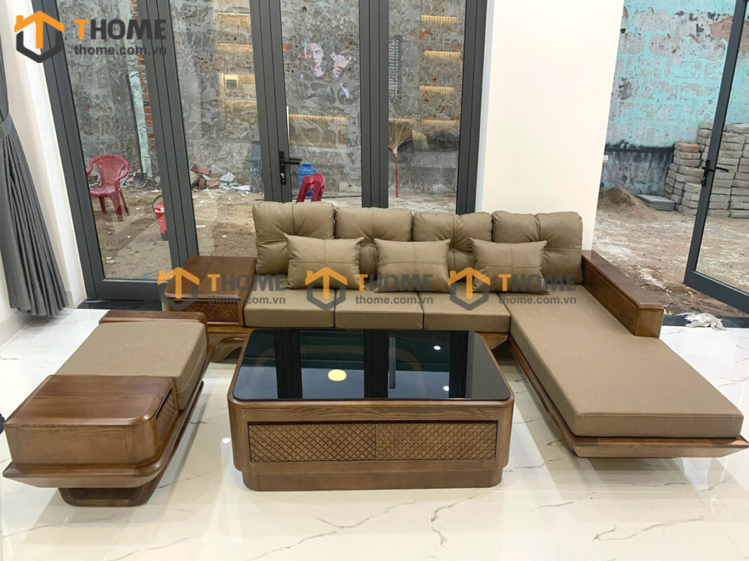 Sofa Góc Hamilton Gỗ Sồi Tự Nhiên Chân Chéo Màu Óc Chó SFĐ-16SN