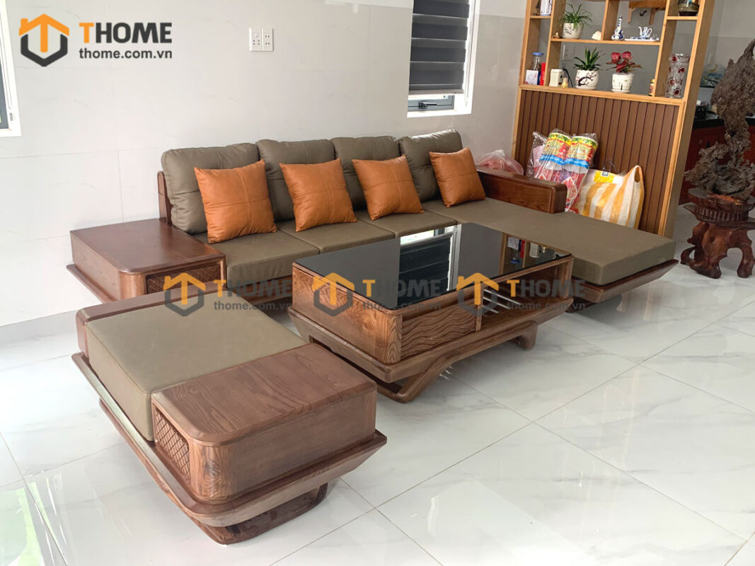 Sofa Góc Hamilton Gỗ Sồi Tự Nhiên Chân Chéo Màu Óc Chó SFĐ-16SN