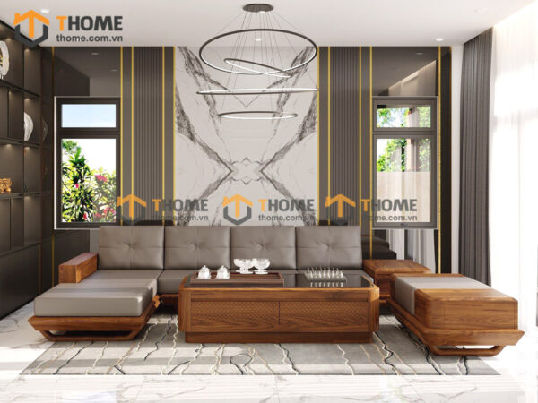 Sofa Góc Hamilton Gỗ Sồi Tự Nhiên Chân Chéo Màu Óc Chó SFĐ-16SN