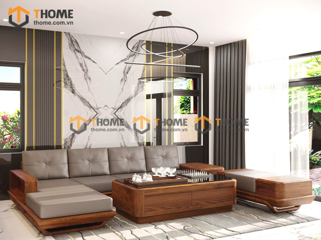 Sofa Góc Hamilton Gỗ Sồi Tự Nhiên Chân Chéo Màu Óc Chó SFĐ-16SN