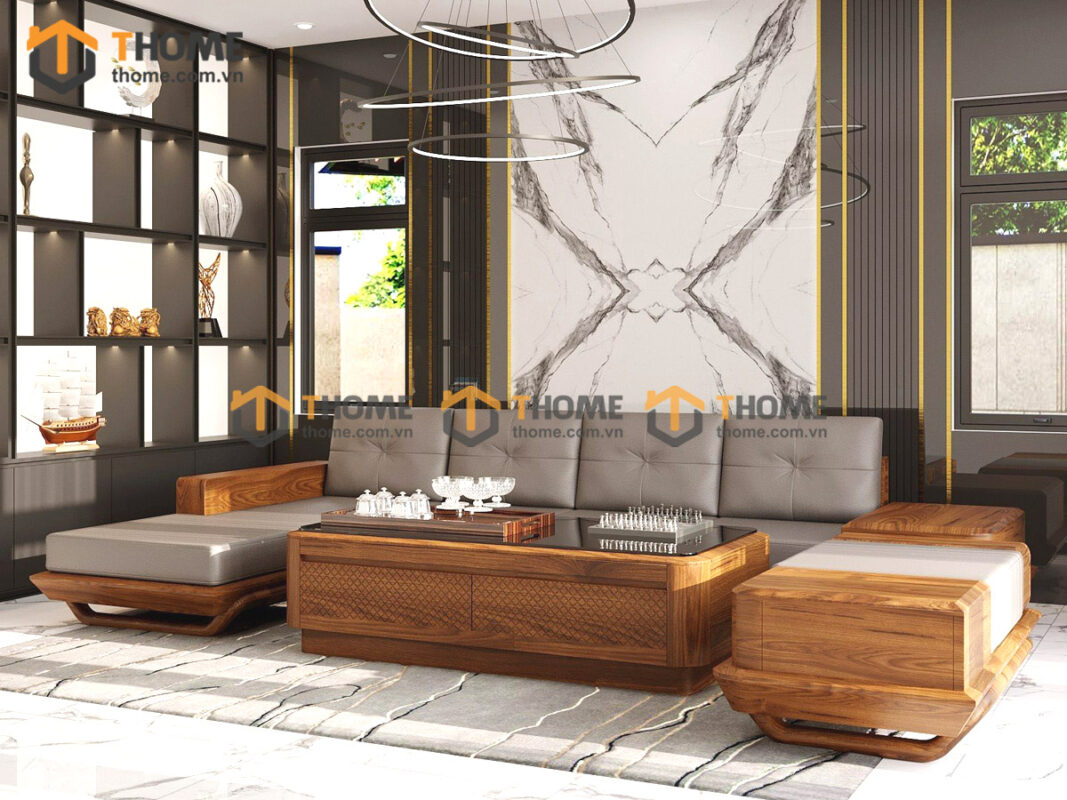 Sofa Góc Hamilton Gỗ Sồi Tự Nhiên Chân Chéo Màu Óc Chó SFĐ-16SN