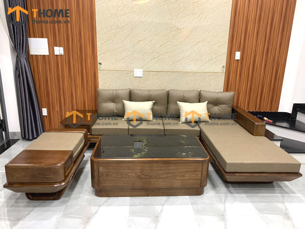 Sofa Góc Hamilton Gỗ Sồi Tự Nhiên Chân Chéo Màu Óc Chó SFĐ-16SN