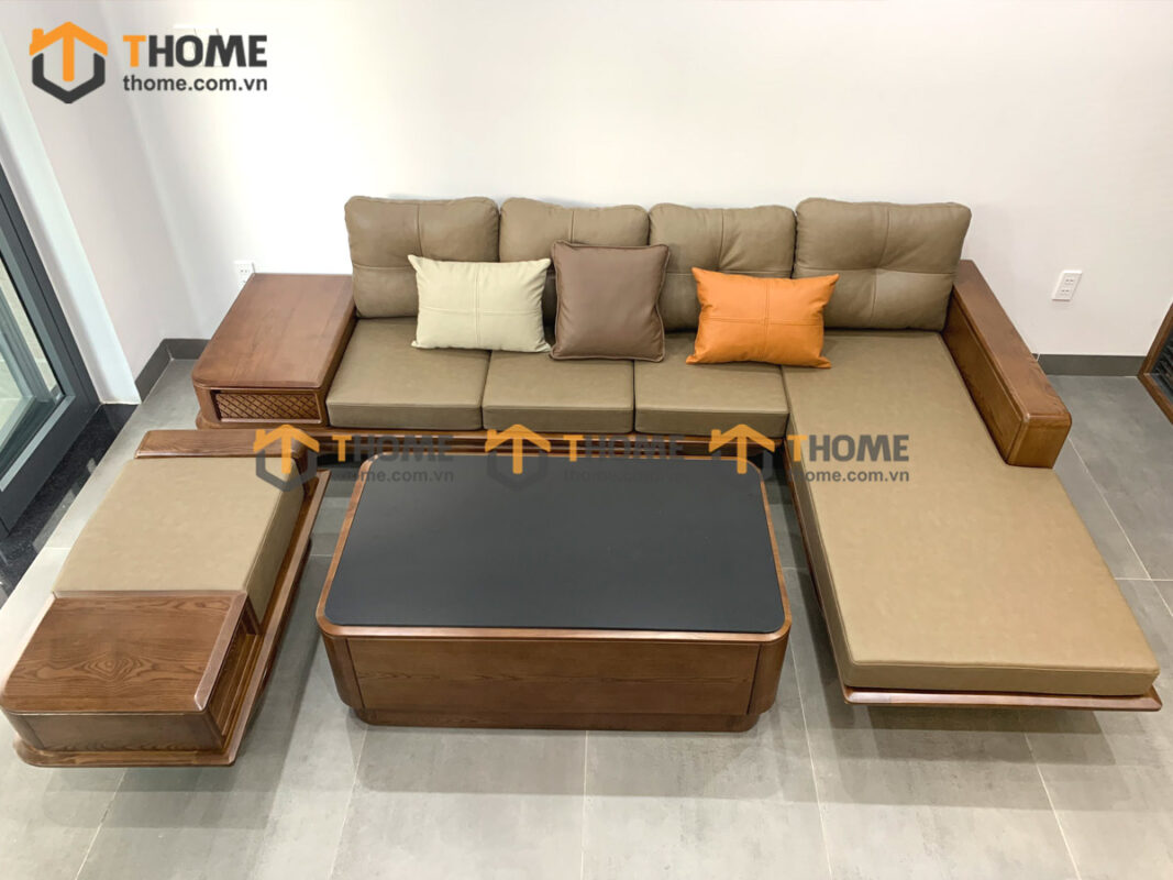 Sofa Góc Hamilton Gỗ Sồi Tự Nhiên Chân Chéo Màu Óc Chó SFĐ-16SN