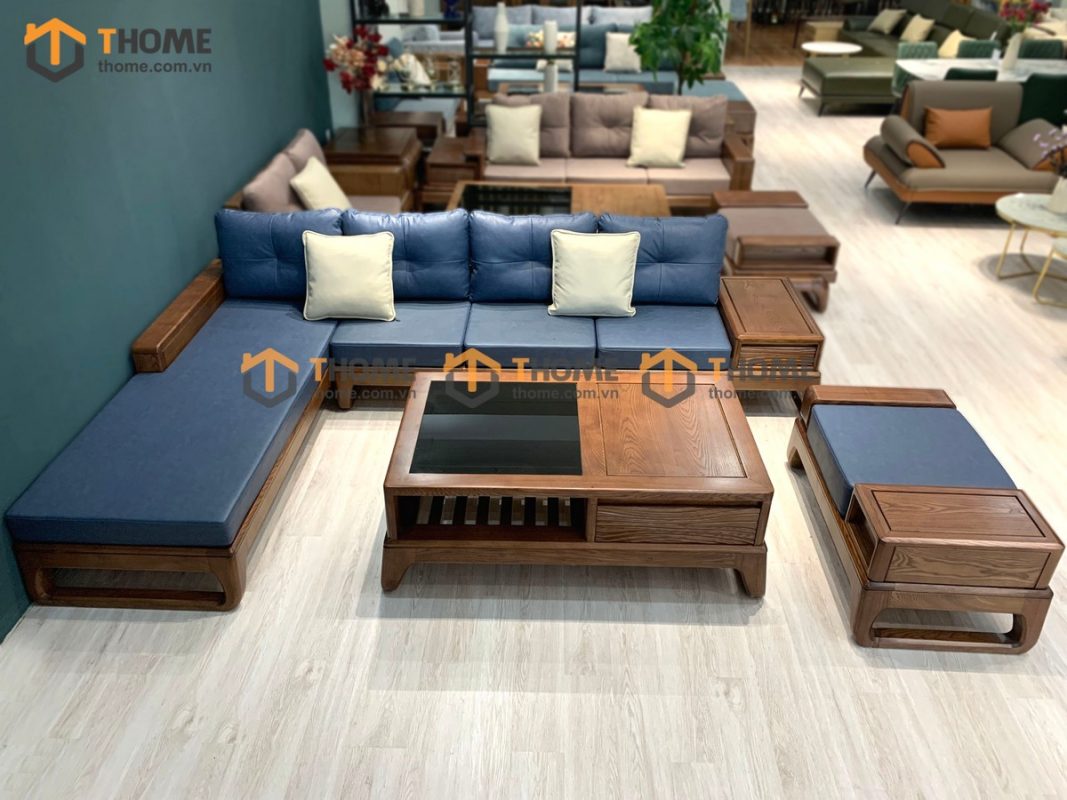 Sofa góc Bulova chân vuông màu óc chó SFĐ-06SN