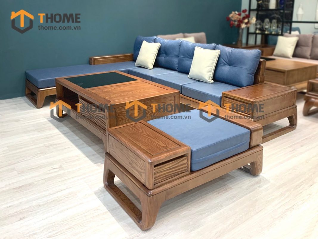Sofa góc Bulova chân vuông màu óc chó SFĐ-06SN