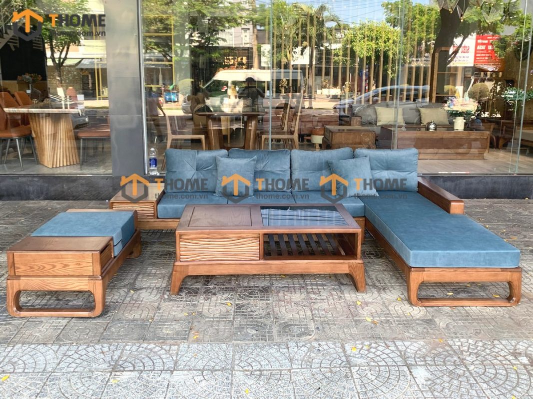 Sofa góc Bulova chân vuông màu óc chó SFĐ-06SN