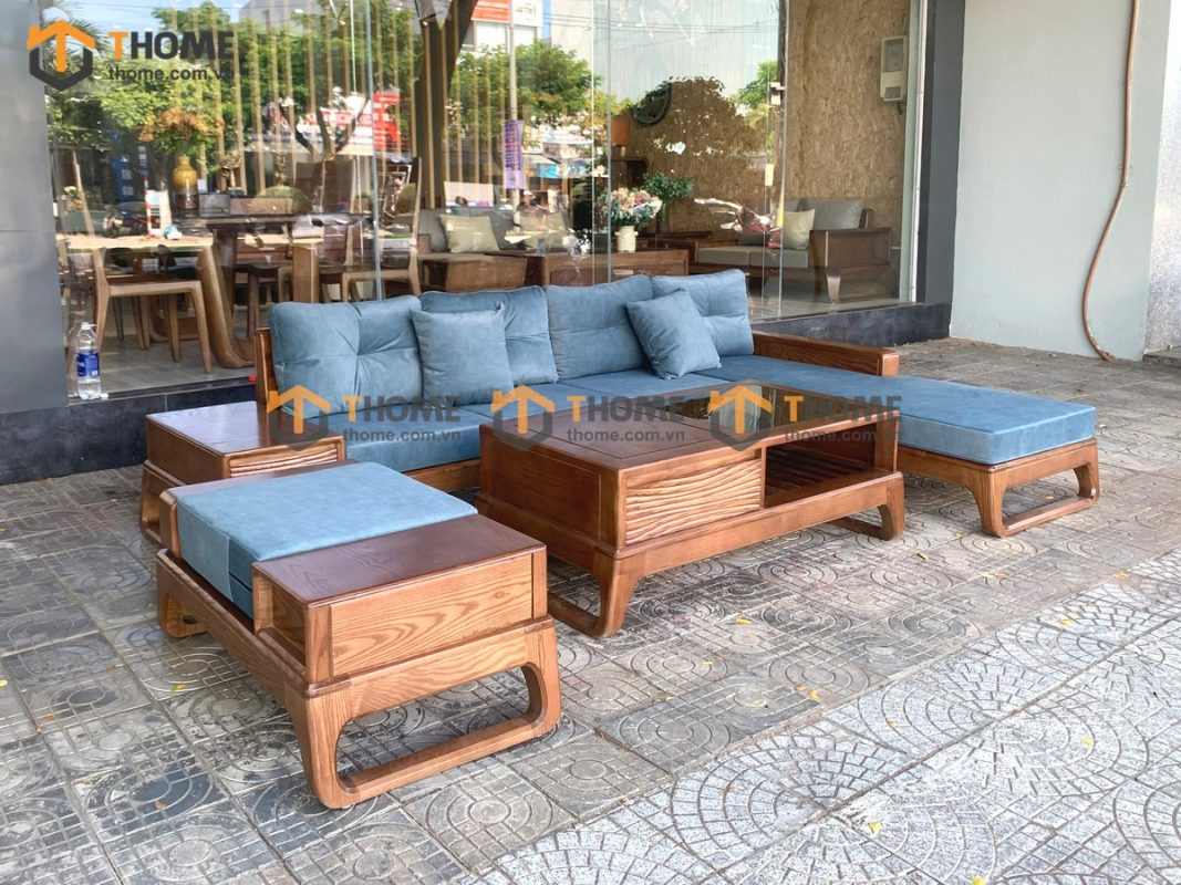 Sofa góc Bulova chân vuông màu óc chó SFĐ-06SN
