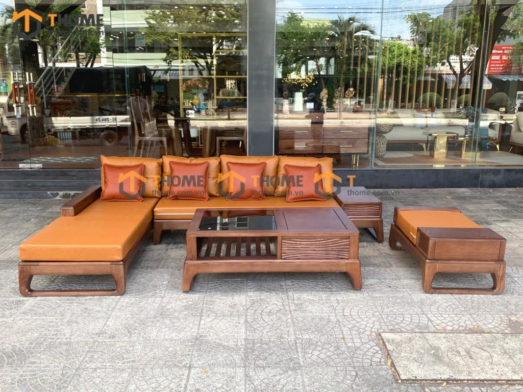 Sofa góc Bulova chân vuông màu óc chó SFĐ-06SN
