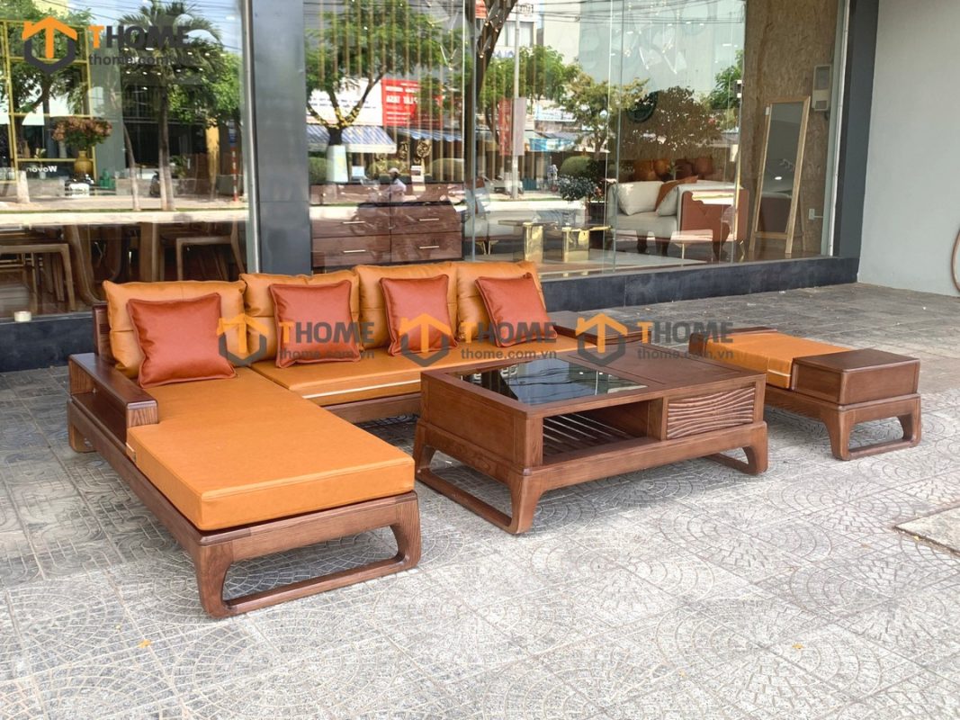Sofa góc Bulova chân vuông màu óc chó SFĐ-06SN