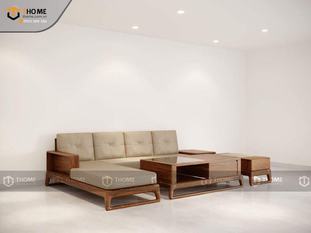 Sofa góc Bulova chân vuông màu óc chó SFĐ-06SN