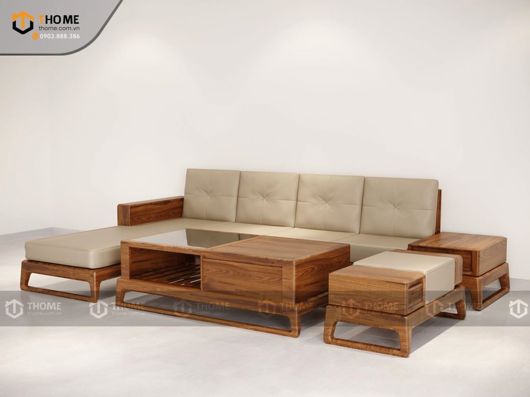 Sofa góc Bulova chân vuông màu óc chó SFĐ-06SN