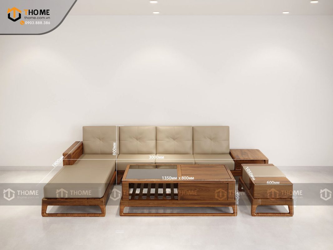 Sofa góc Bulova chân vuông màu óc chó SFĐ-06SN