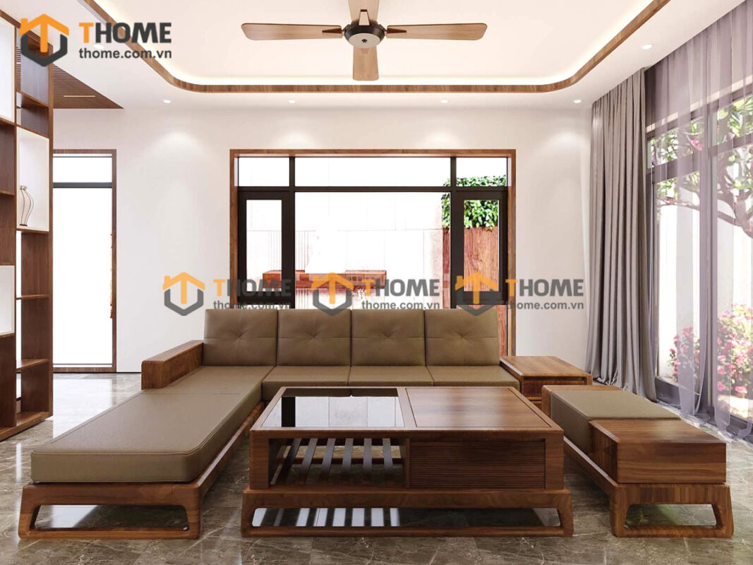 Sofa Góc Bulova Gỗ Sồi Tự Nhiên Chân Vuông Màu Óc Chó SFĐ-06SN