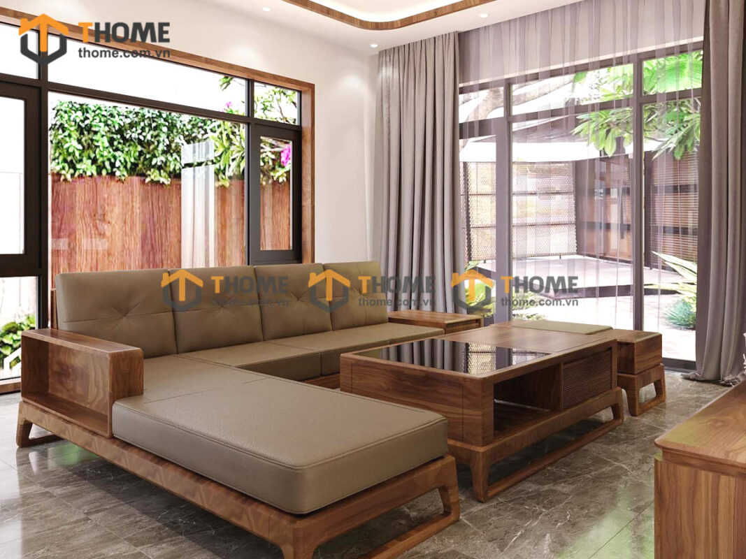 Sofa Góc Bulova Gỗ Sồi Tự Nhiên Chân Vuông Màu Óc Chó SFĐ-06SN