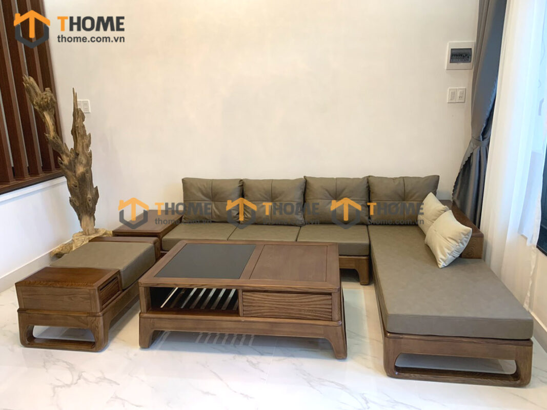 Sofa Góc Bulova Gỗ Sồi Tự Nhiên Chân Vuông Màu Óc Chó SFĐ-06SN