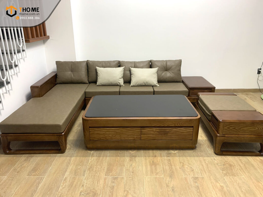 Sofa Góc Bulova Gỗ Sồi Tự Nhiên Chân Vuông Màu Óc Chó SFĐ-06SN