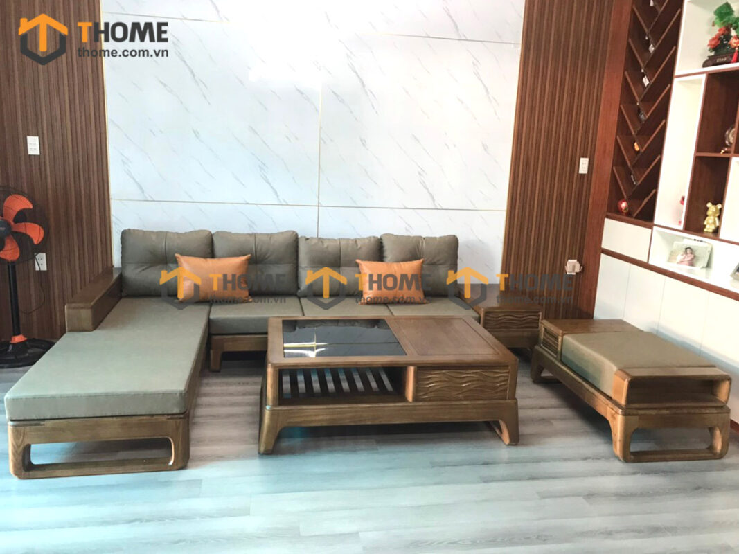 Sofa Góc Bulova Gỗ Sồi Tự Nhiên Chân Vuông Màu Óc Chó SFĐ-06SN