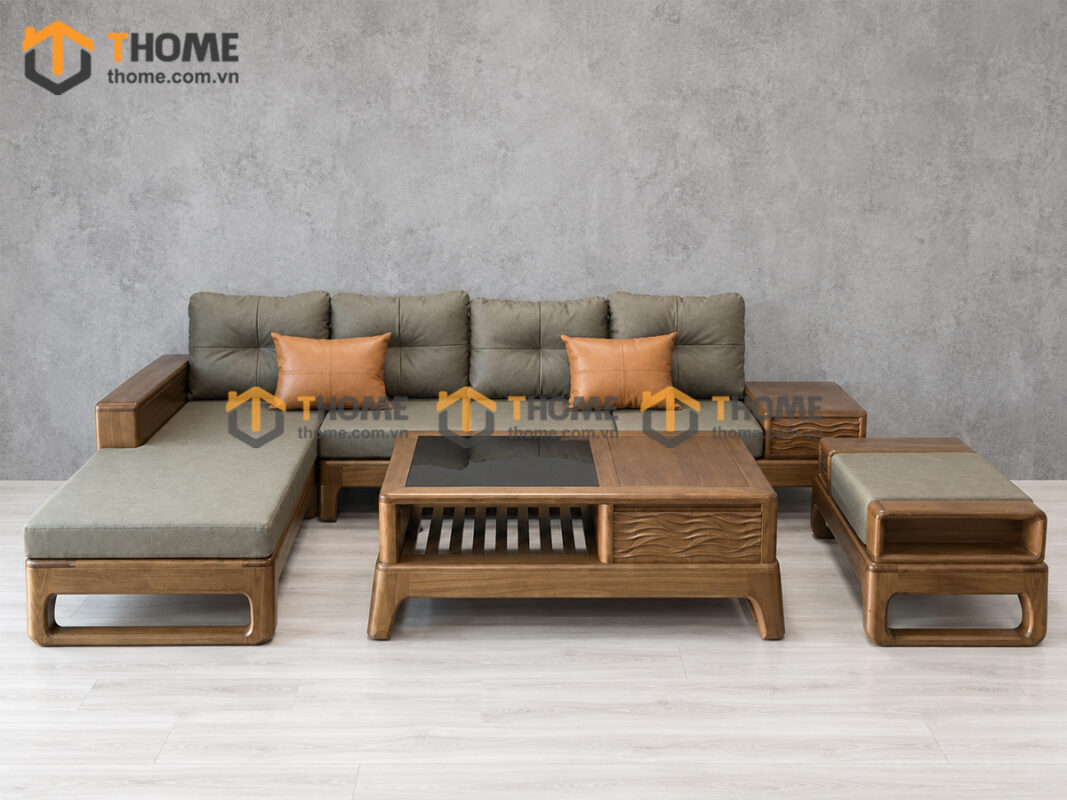 Sofa Góc Bulova Gỗ Sồi Tự Nhiên Chân Vuông Màu Óc Chó SFĐ-06SN