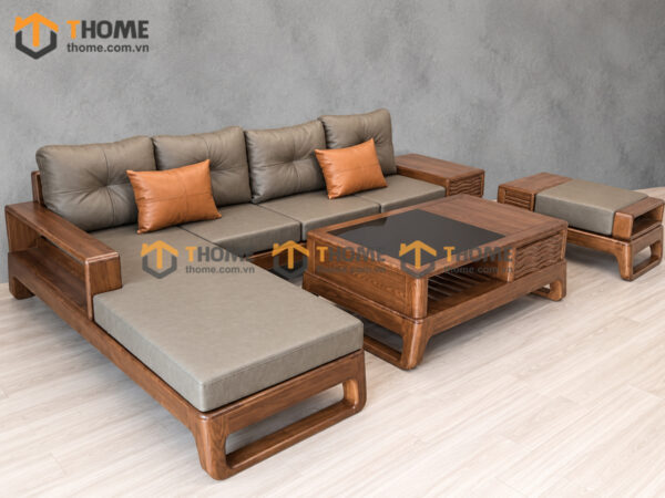 Sofa Góc Bulova Gỗ Sồi Tự Nhiên Chân Vuông Màu Óc Chó SFĐ-06SN