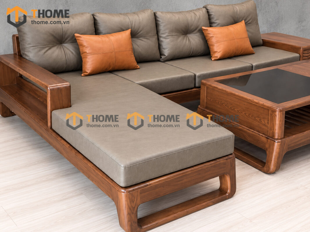Sofa Góc Bulova Gỗ Sồi Tự Nhiên Chân Vuông Màu Óc Chó SFĐ-06SN