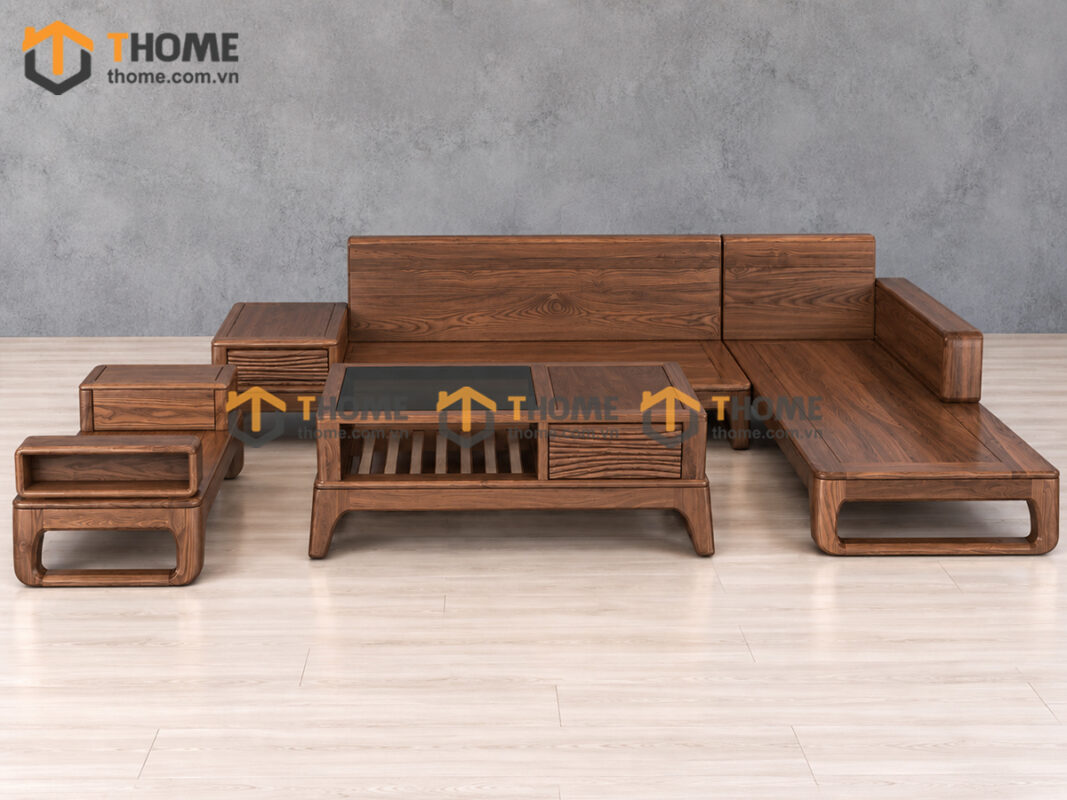 Sofa Góc Bulova Gỗ Sồi Tự Nhiên Chân Vuông Màu Óc Chó SFĐ-06SN