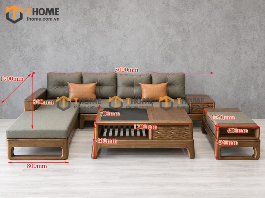 Sofa Góc Bulova Gỗ Sồi Tự Nhiên Chân Vuông Màu Óc Chó SFĐ-06SN
