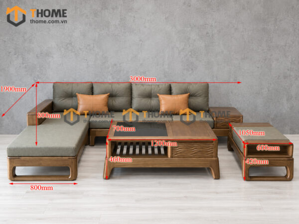Sofa Góc Bulova Gỗ Sồi Tự Nhiên Chân Vuông Màu Óc Chó SFĐ-06SN