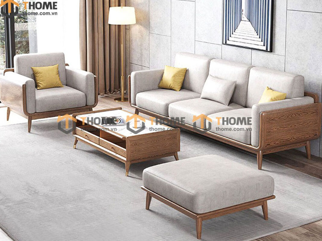 Sofa Kanta Gỗ Sồi Tự Nhiên Màu Óc Chó 2.4m SFT-21SN