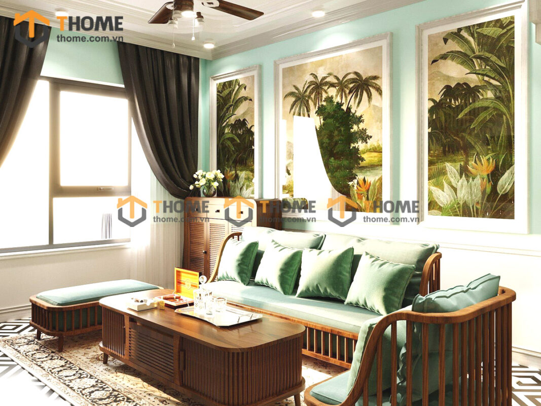 Sofa Quây Gỗ Sồi Tự Nhiên Cao Cấp Màu Óc Chó 2.0m SFT-02SN