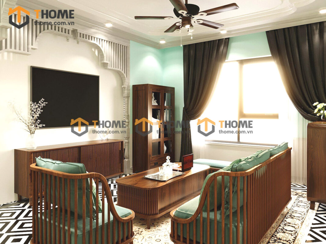 Sofa Quây Gỗ Sồi Tự Nhiên Cao Cấp Màu Óc Chó 2.0m SFT-02SN