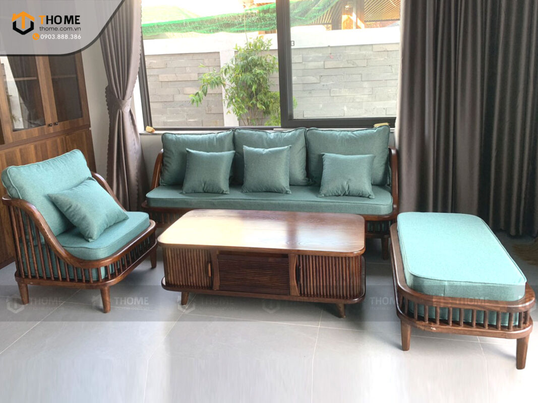 Sofa Quây Gỗ Sồi Tự Nhiên Cao Cấp Màu Óc Chó 2.0m SFT-02SN
