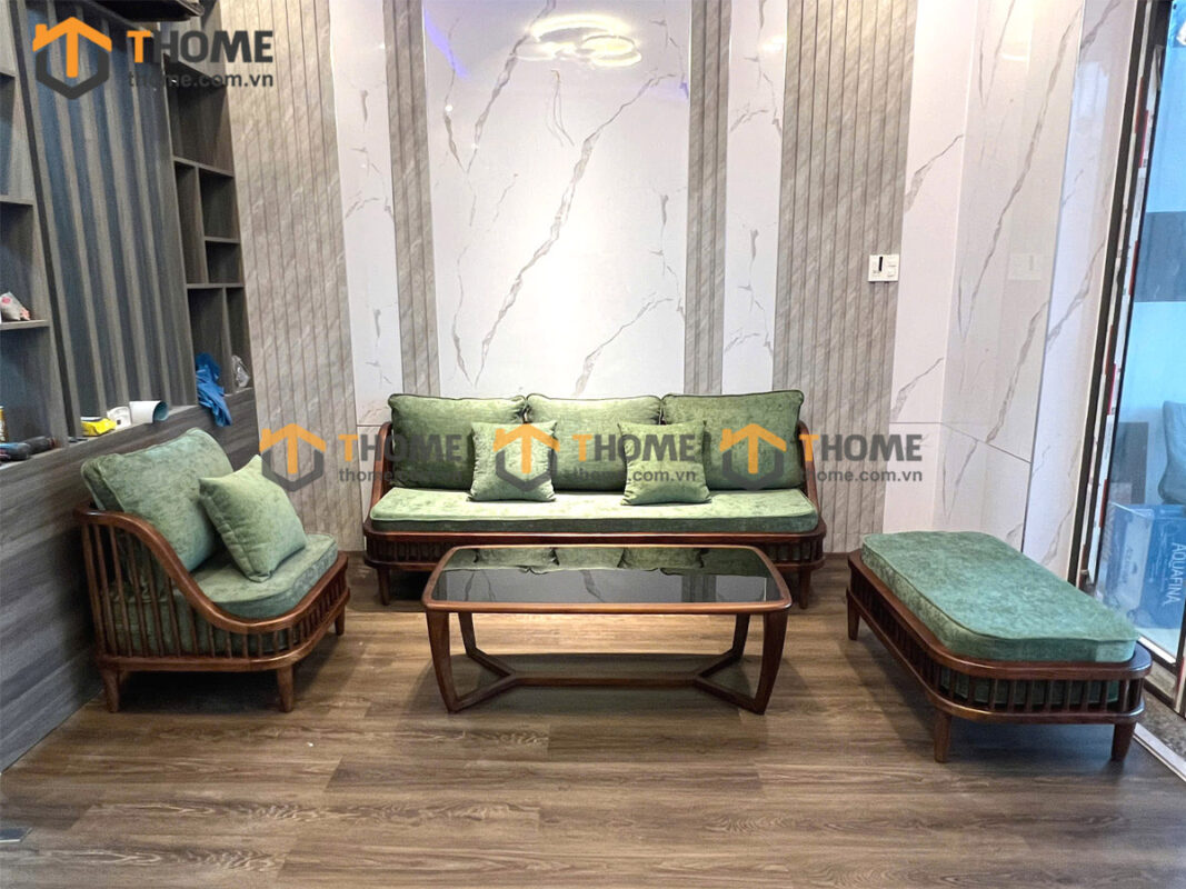 Sofa Quây Gỗ Sồi Tự Nhiên Cao Cấp Màu Óc Chó 2.0m SFT-02SN