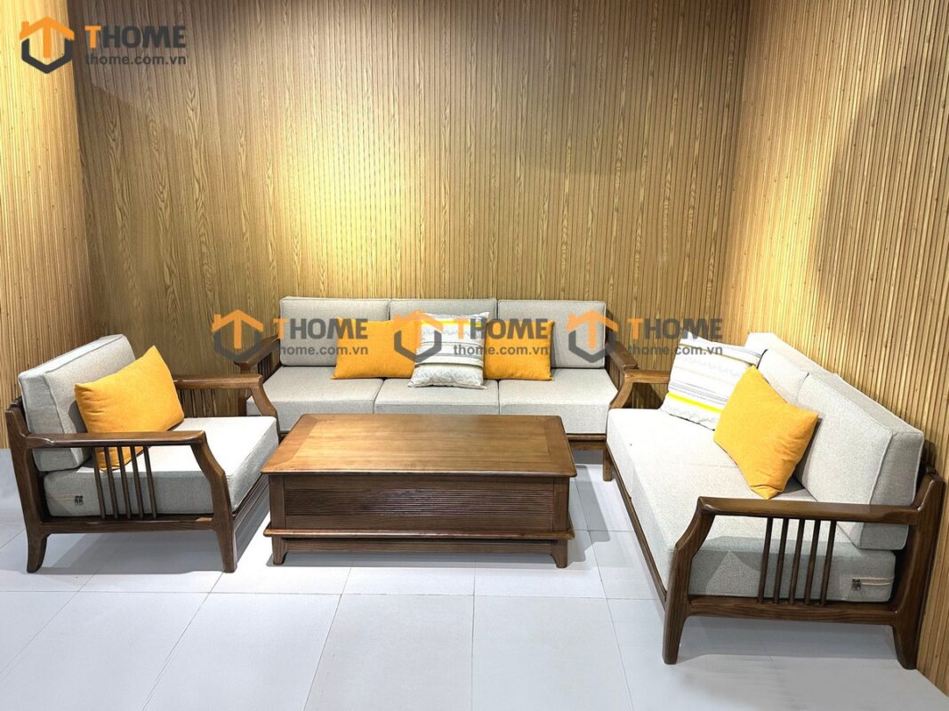 Sofa Queen Gỗ Sồi Tự Nhiên 4 Món Màu Óc Chó 2.15m SFT-27SN