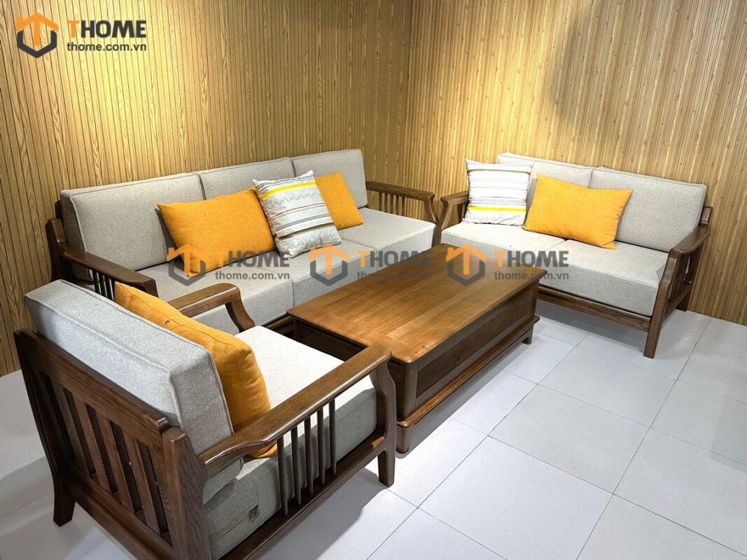Sofa Queen Gỗ Sồi Tự Nhiên 4 Món Màu Óc Chó 2.15m SFT-27SN