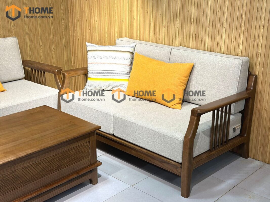 Sofa Queen Gỗ Sồi Tự Nhiên 4 Món Màu Óc Chó 2.15m SFT-27SN