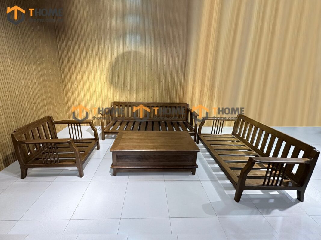 Sofa Queen Gỗ Sồi Tự Nhiên 4 Món Màu Óc Chó 2.15m SFT-27SN