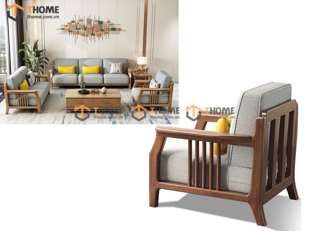 Sofa Queen Gỗ Sồi Tự Nhiên 4 Món Màu Óc Chó 2.15m SFT-27SN