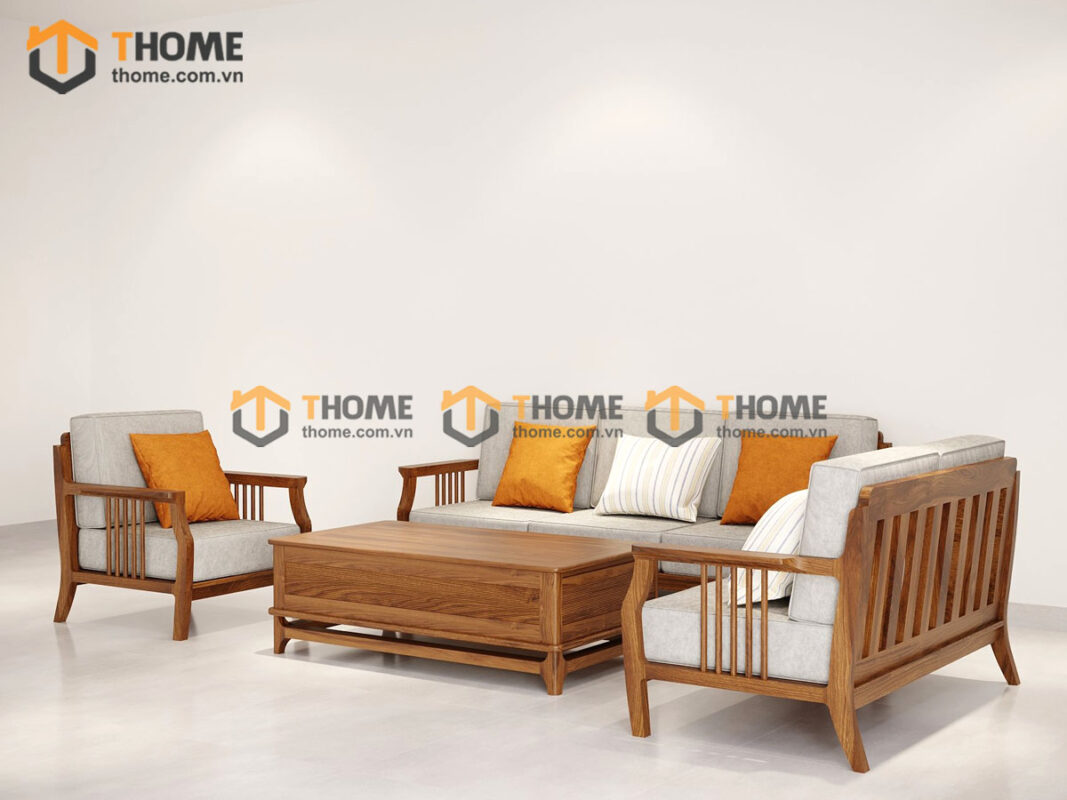Sofa Queen Gỗ Sồi Tự Nhiên 4 Món Màu Óc Chó 2.15m SFT-27SN