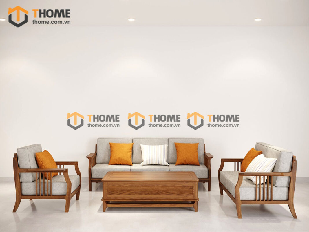 Sofa Queen Gỗ Sồi Tự Nhiên 4 Món Màu Óc Chó 2.15m SFT-27SN