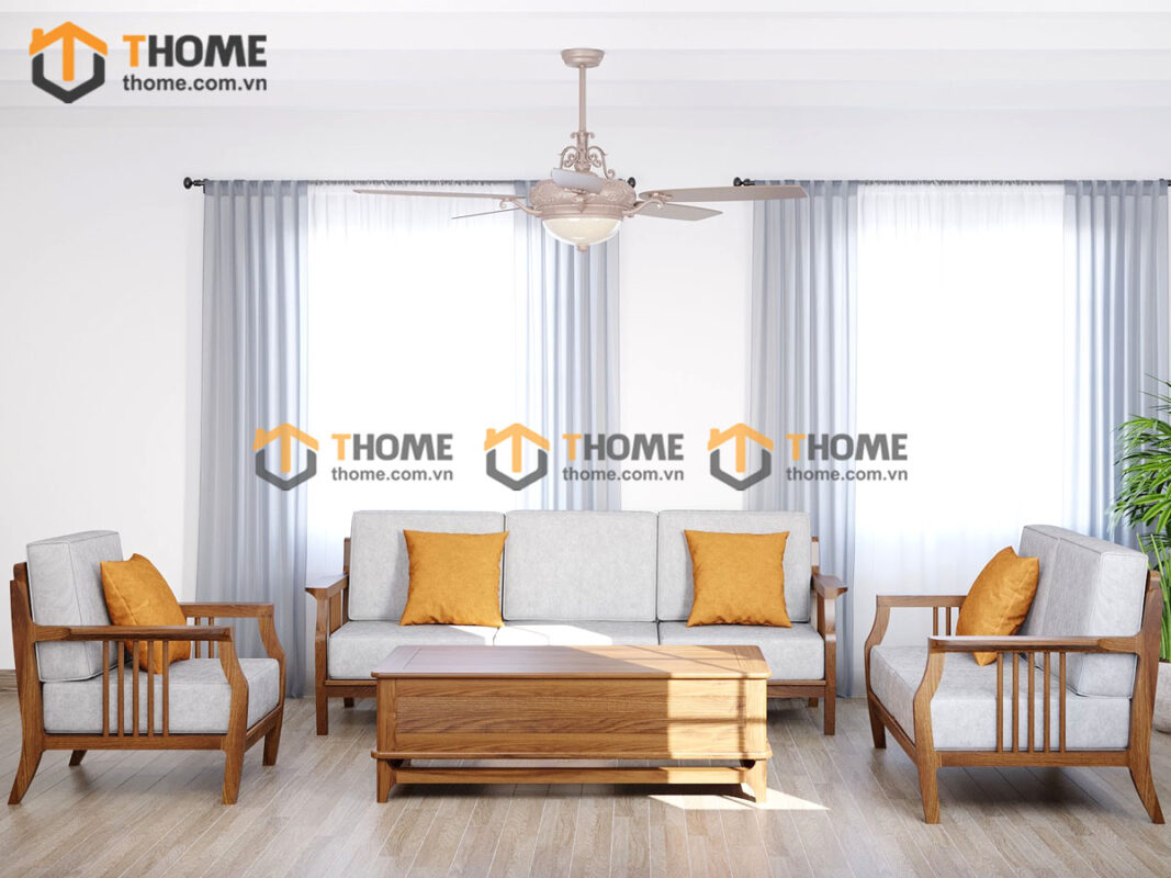 Sofa Queen Gỗ Sồi Tự Nhiên 4 Món Màu Óc Chó 2.15m SFT-27SN