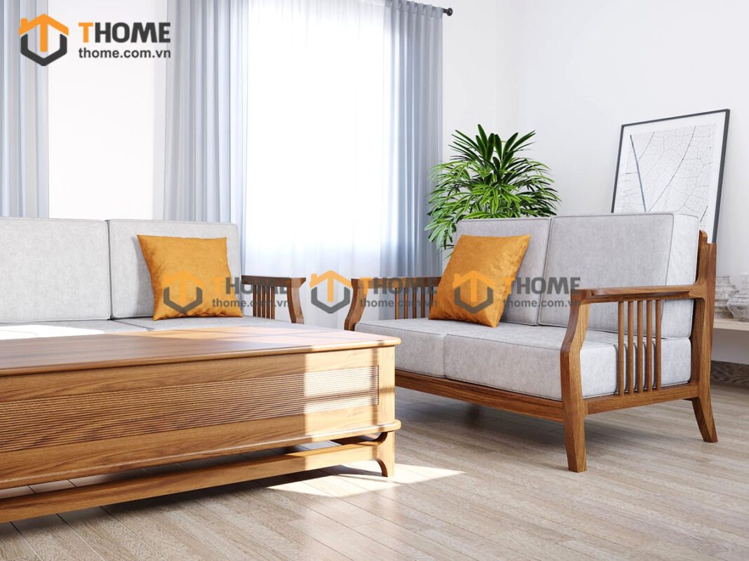 Sofa Queen Gỗ Sồi Tự Nhiên 4 Món Màu Óc Chó 2.15m SFT-27SN
