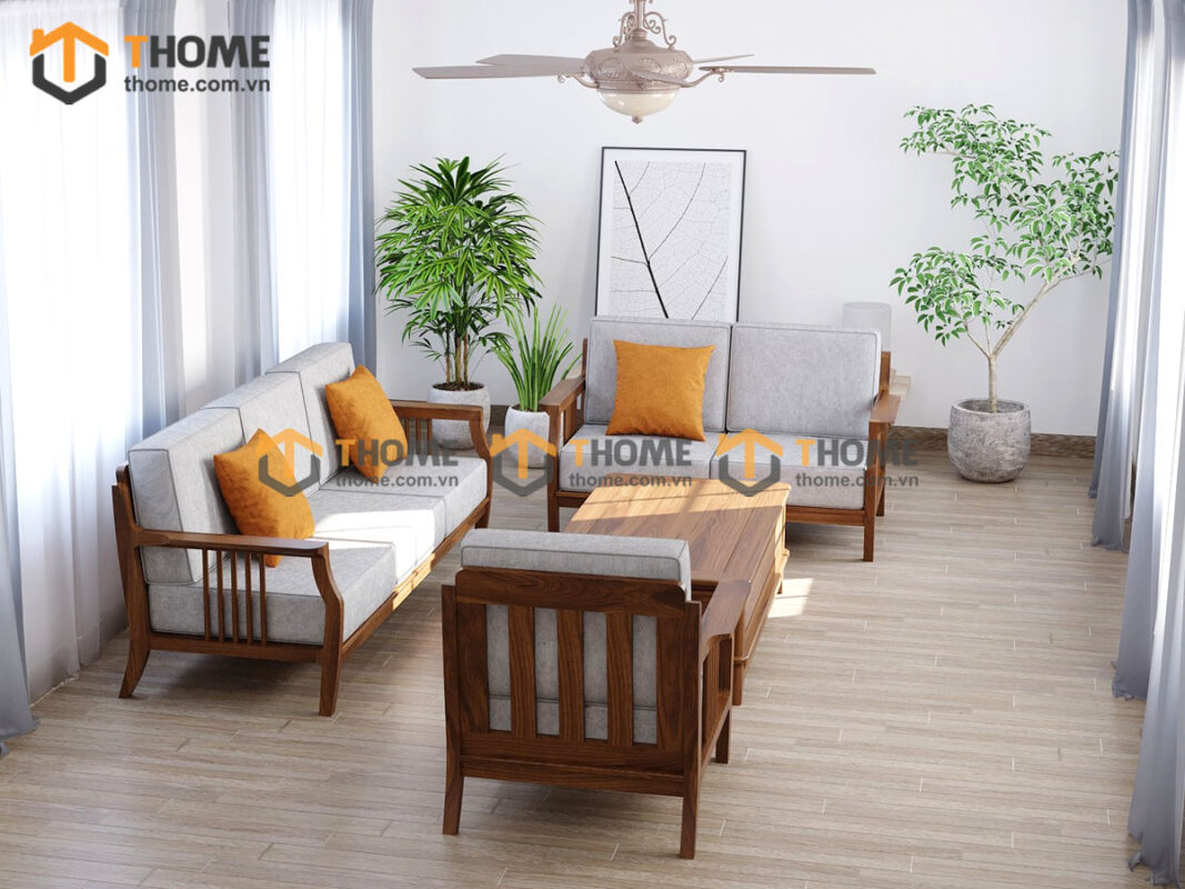 Sofa Queen Gỗ Sồi Tự Nhiên 4 Món Màu Óc Chó 2.15m SFT-27SN